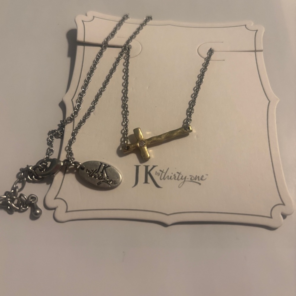 JK by Thirty-One Gold Whisper Cross Necklace NWT